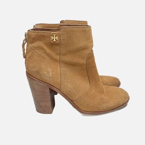 Tory Burch Shoes - Tory Burch Sabe Suede Bootie Caramel Stacked Block Heel Women’s Sz 8 M 3403 *